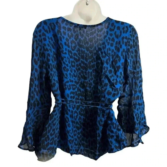 Ganni Blue Animal Print Wrap Top Size 4 - Picture 2 of 4
